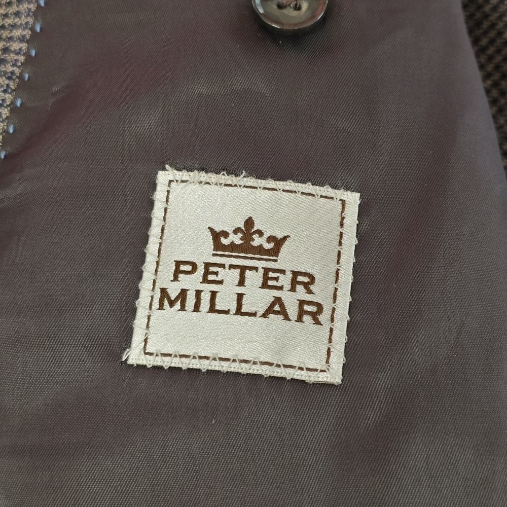 Peter Millar Loro Piana Four Seasons Wool Blazer Brown Blue Plaid Unlined 44R - Picture 7 of 8